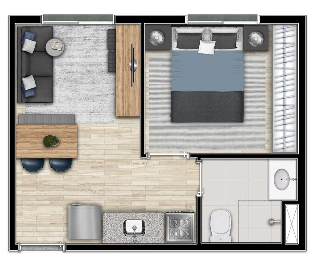 Apartamento 1 dorm. - Tipo 2