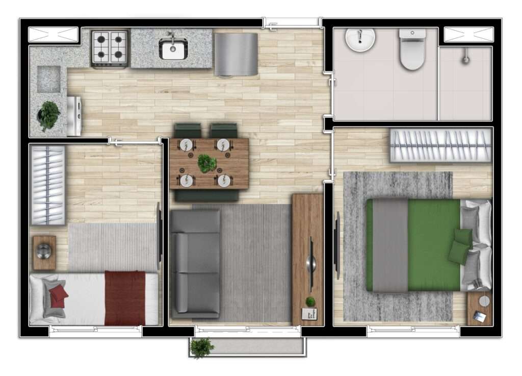 Planta 2 dorms. Tipologia 2