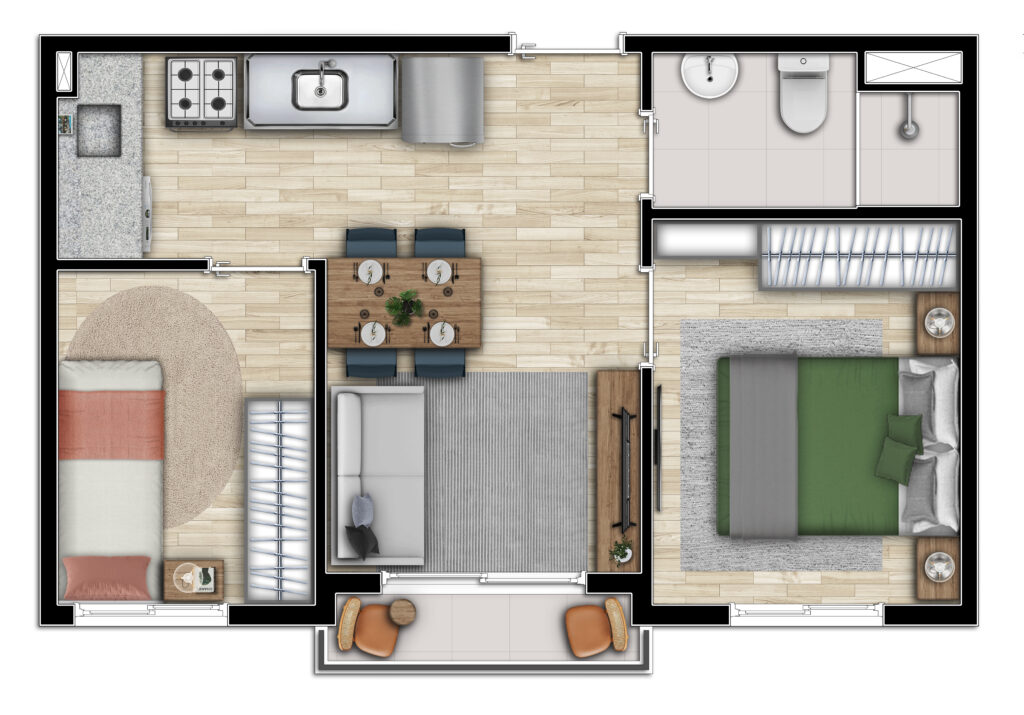 2 Dorms - 34,16 m²